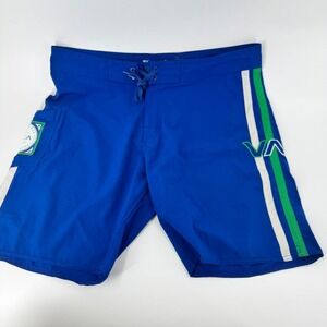 RVCA‎ Board Shorts Blue White Green Stripes Artist Network Program Size 34